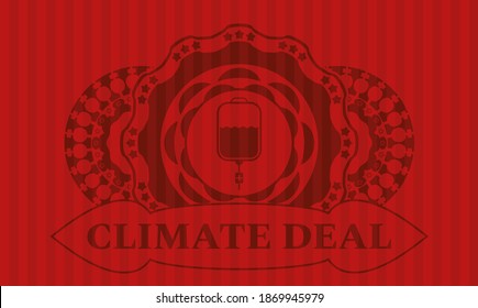 hospital solution bag icon and climate deal text red color realistic emblem. Bars classic background. Artistic illustration. 