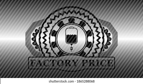 Hospital Solution Bag Icon And Factory Price Text Carbon Fiber Dark Badge. Polymer Texture Exquisite Background. Illustration. 