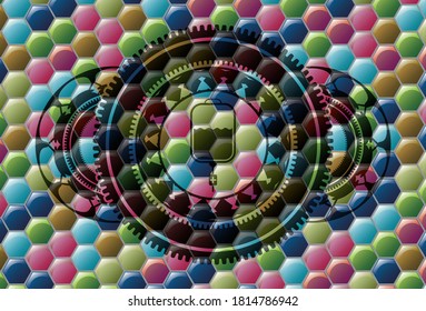 hospital solution bag icon inside Colorful candy badge. Hexagon fancy background. Vector illustration. 