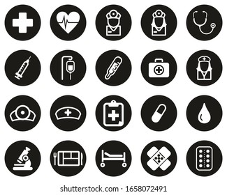 Hospital Staff & Equipment Icons White On Black Flat Design Circle Set Big