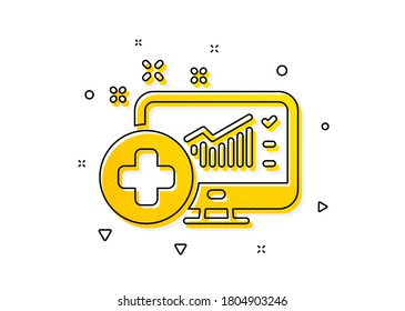 Hospital statistics sign. Medical analytics icon. Yellow circles pattern. Classic medical analytics icon. Geometric elements. Vector