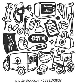 Hospital Stickers Hand Drawn Doodle Coloring Vector