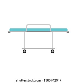 Hospital stretcher trolley bed vector icon. Clinic gurney ambulance equipment. Flat sick wheel cartoon transport