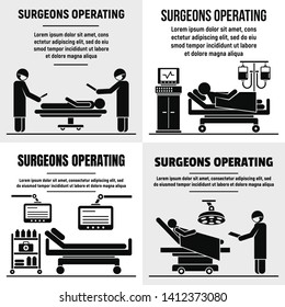 Hospital surgeons operating banner set. Simple set of hospital surgeons operating vector banner for web design