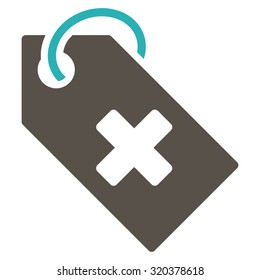 Hospital Tag vector icon. Style is bicolor flat symbol, grey and cyan colors, rounded angles, white background.