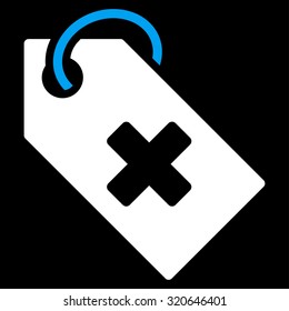 Hospital Tag vector icon. Style is bicolor flat symbol, blue and white colors, rounded angles, black background.