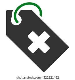 Hospital Tag vector icon. Style is bi-color flat symbol, green and gray colors, rounded angles, white background.