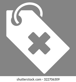 Hospital Tag vector icon. Style is flat symbol, white color, rounded angles, gray background.