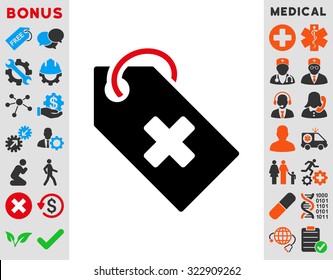 Hospital Tag vector icon. Style is bicolor flat symbol, intensive red and black colors, rounded angles, white background.