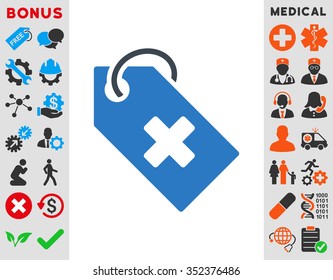 Hospital Tag vector icon. Style is bicolor flat symbol, smooth blue colors, rounded angles, white background.