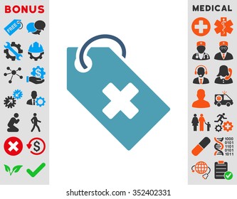 Hospital Tag vector icon. Style is bicolor flat symbol, cyan and blue colors, rounded angles, white background.