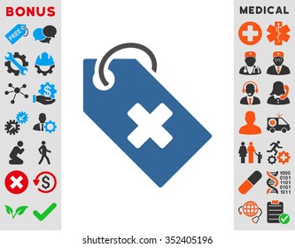 Hospital Tag vector icon. Style is bicolor flat symbol, cobalt and gray colors, rounded angles, white background.
