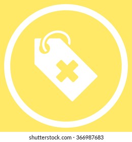 Hospital Tag vector icon. Style is flat circled symbol, white color, rounded angles, yellow background.