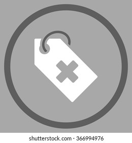 Hospital Tag vector icon. Style is bicolor flat circled symbol, dark gray and white colors, rounded angles, silver background.