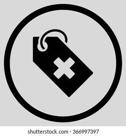 Hospital Tag Vector Icon. Style Is Flat Circled Symbol, Black Color, Rounded Angles, Light Gray Background.