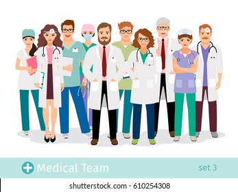 Hospital team. Medical staff flat professionals group in uniform vector illustration