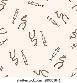 hospital theme Stethoscope and syringe , cartoon seamless pattern background