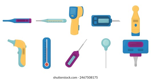 Conjunto de ilustración de elemento de termómetro de hospital