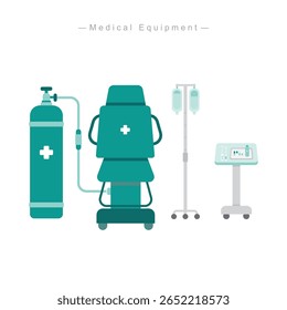 Design plano de ferramentas hospitalares, conjunto de ícones vetoriais para projetos de saúde.