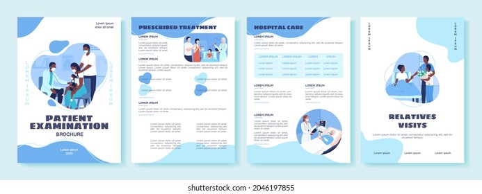 Hospital treatment flat vector brochure template. Flyer, booklet, printable leaflet design with flat illustrations. Magazine page, cartoon reports, infographic posters with text space