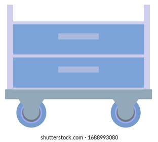 Hospital Trolley, Cart With Drawers, Doctor Office Furniture Vector. Drawer On Wheels Or Pushcart For Medicaments And Medical Tools, Interior Design