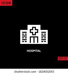 hospital vector icon on black background. Illustration flat or glyph icon for graphic, print media interfaces and web design.