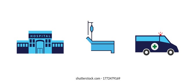 hospital vector icon set bed ambulance building icon