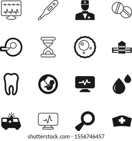 hospital vector icon set such as: fever, equipment, station, library, chemistry, auto, lupe, transportation, university, reproduction, detective, search, scale, capsule, wait, profession, hour