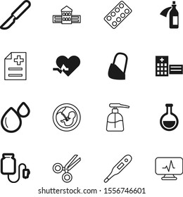 hospital vector icon set such as: scalpel, education, flask, report, beat, bandage, cutter, drugs, monitoring, cardiogram, holiday, business, compression, red, scale, injured, analysis, bath, cold