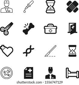 hospital vector icon set such as: sterilized, bones, stem, scissors, aid, droplet, hiv, heart, surgery, genetic, infection, technology, blade, broken, evolution, biology, element, bandage, briefcase