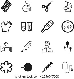 hospital vector icon set such as: scissor, professional, patient, microscope, chair, syringe, cross, scientist, inject, cut, specialist, medic, flat, treatment, shape, crutches, traffic, seat