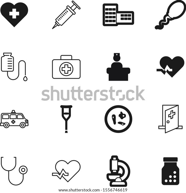 hospital vector icon set such as: research,
stethoscope, orange, trendy, reproduction, house, microscope, zoom,
town, nurse, pathogen, laboratory, urban, transport, injection,
city, abstract