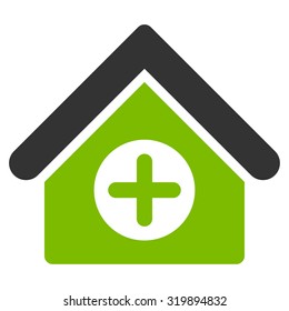 Hospital vector icon. Style is bicolor flat symbol, eco green and gray colors, rounded angles, white background.