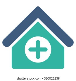 Hospital vector icon. Style is bicolor flat symbol, cobalt and cyan colors, rounded angles, white background.