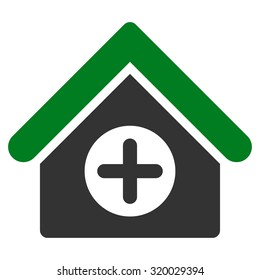Hospital vector icon. Style is bicolor flat symbol, green and gray colors, rounded angles, white background.