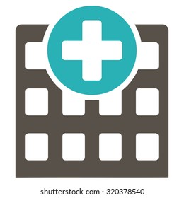 Hospital vector icon. Style is bicolor flat symbol, grey and cyan colors, rounded angles, white background.