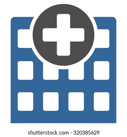 Hospital vector icon. Style is bicolor flat symbol, cobalt and gray colors, rounded angles, white background.
