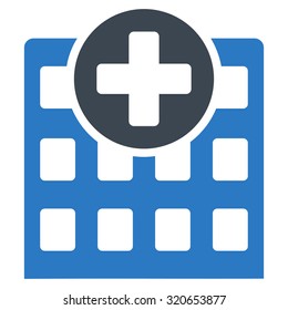 Hospital vector icon. Style is bicolor flat symbol, smooth blue colors, rounded angles, white background.