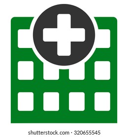 Hospital vector icon. Style is bicolor flat symbol, green and gray colors, rounded angles, white background.