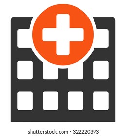 Hospital vector icon. Style is bicolor flat symbol, orange and gray colors, rounded angles, white background.