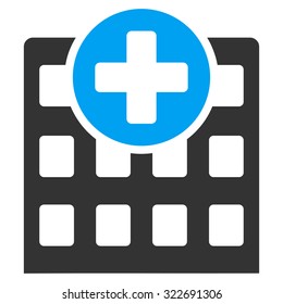 Hospital vector icon. Style is bicolor flat symbol, blue and gray colors, rounded angles, white background.
