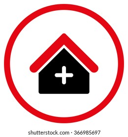 Hospital vector icon. Style is bicolor flat circled symbol, intensive red and black colors, rounded angles, white background.