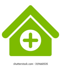 Hospital vector icon. Style is flat symbol, Eco green color, rounded angles, white background.
