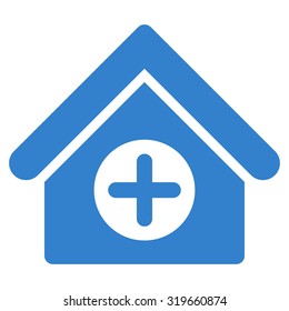 Hospital vector icon. Style is flat symbol, cobalt color, rounded angles, white background.