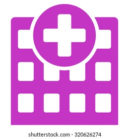 Hospital vector icon. Style is flat symbol, violet color, rounded angles, white background.