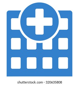 Hospital vector icon. Style is flat symbol, cobalt color, rounded angles, white background.