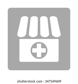 Hospital vector icon. Style is flat rounded square button, white and silver colors, white background.