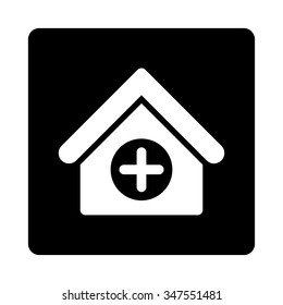 Hospital vector icon. Style is flat rounded square button, white and black colors, white background.