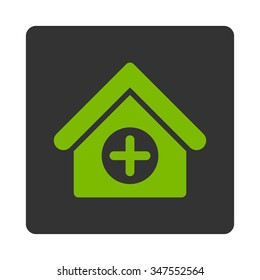 Hospital vector icon. Style is flat rounded square button, eco green and gray colors, white background.
