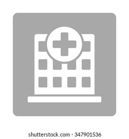 Hospital vector icon. Style is flat rounded square button, white and silver colors, white background.